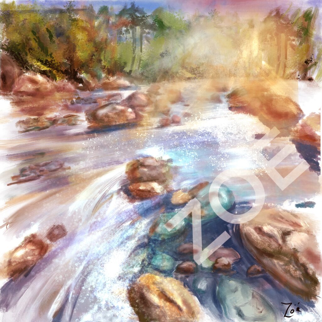 Original digital painting inspired by rocks in the sun. Professionally mounted square fine art print. Limited edition of 5 signed and numbered worldwide shipping available Price: $300